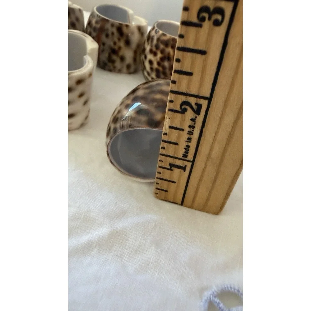 Vintage Tiger Cowrie Shell Napkin Rings Set Of 6 Coastal Beach Table Decor